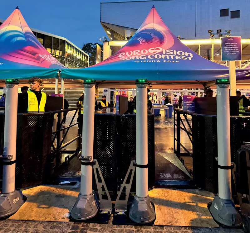 OPENGATE lanes at the Eurovision entrance at dusk