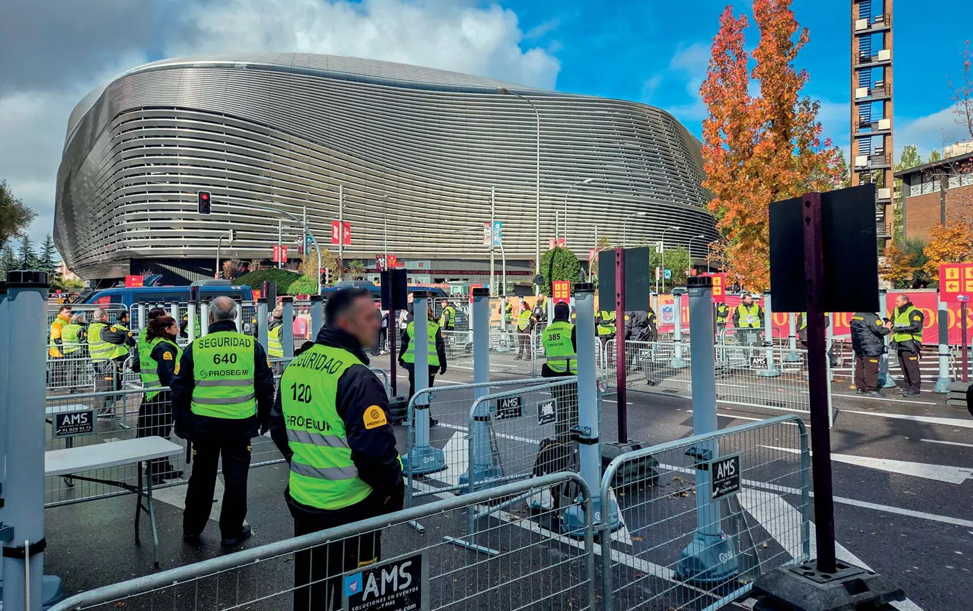 Stewards at the OPENGATE lanes outside the Santiago Bernabéu
